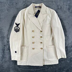NEW Polo Ralph Lauren White Cream Canvas Twill Nautical Military Blazer Women 2